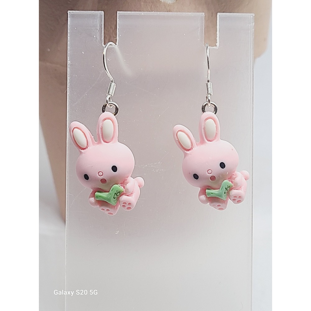 Handmade‎ Cute Pink Bunny Rabbit Earrings Novelty Dangle Jewelry for Women NEW